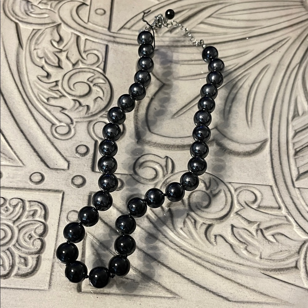 Hematite signed Cookie Lee beaded choker necklace